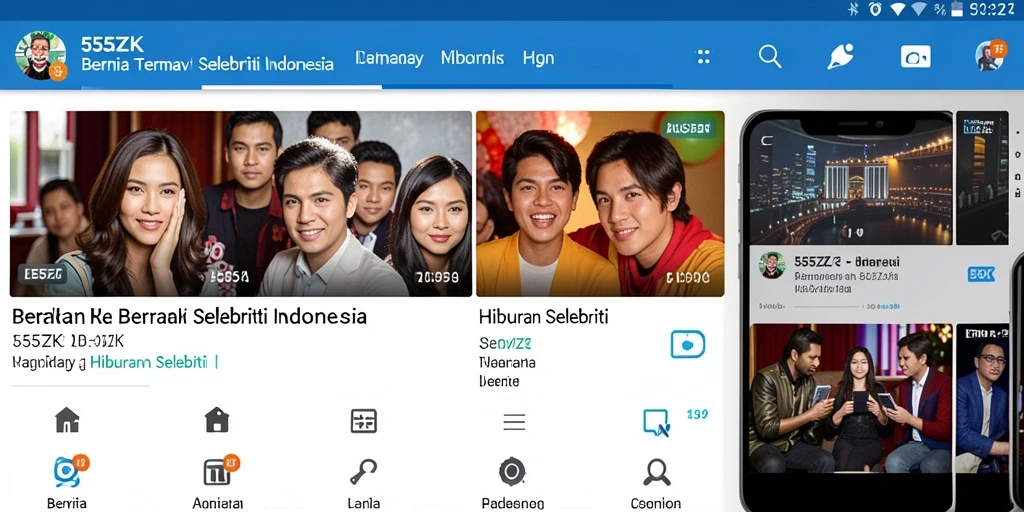 Antarmuka aplikasi 555ZK yang menampilkan berita selebriti terbaru.
