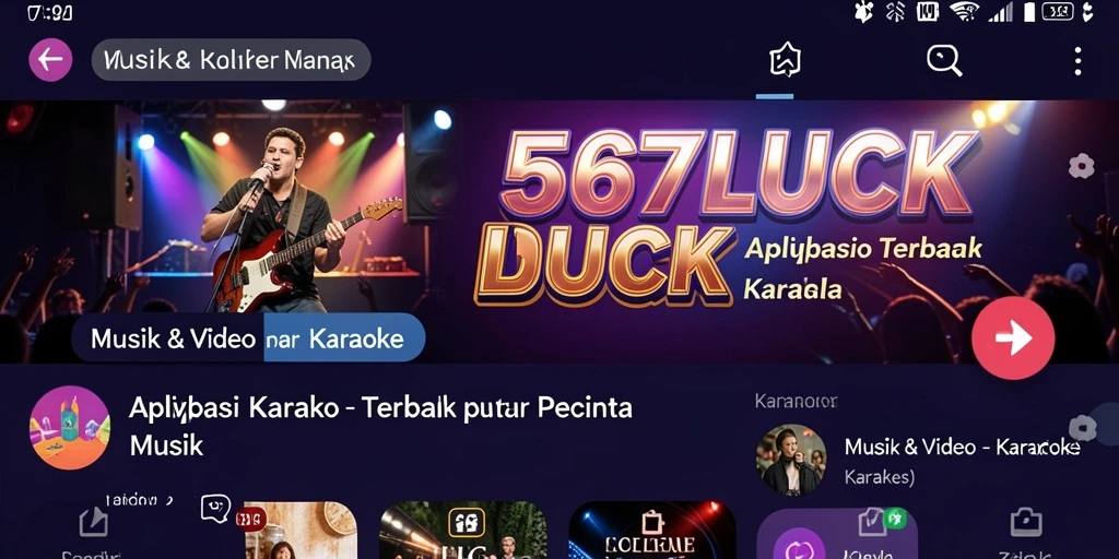 Tampilan menarik aplikasi 567LUCK untuk Karaoke dengan berbagai fungsi.