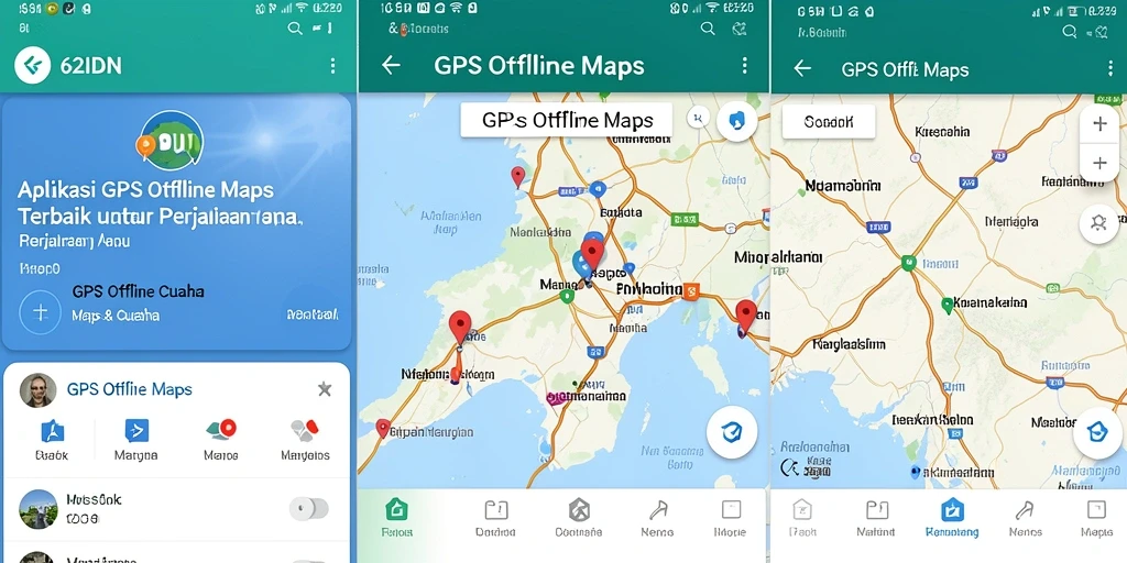 Antarmuka aplikasi 62IDN saat navigasi GPS Offline Maps.