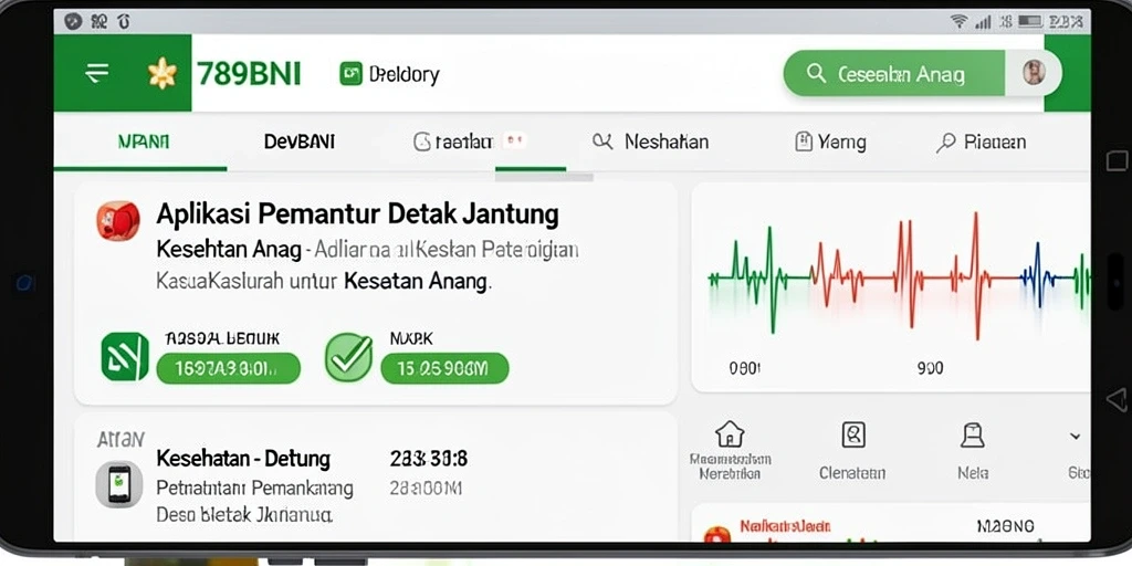 Antarmuka pengguna aplikasi 789BNI yang memantau detak jantung secara real-time.