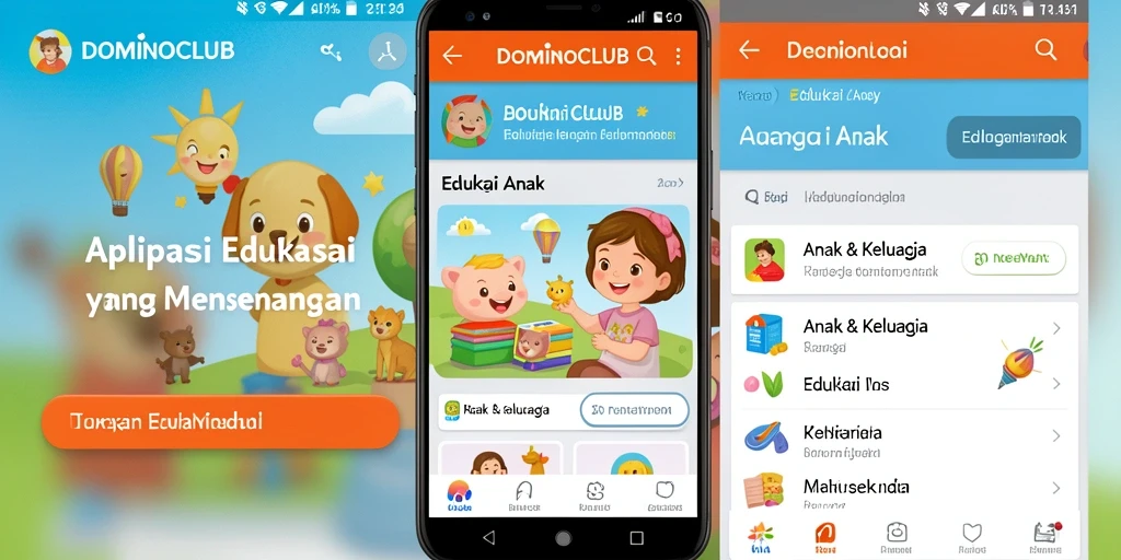 Antarmuka DOMINOCLUB yang ceria dan interaktif untuk anak.