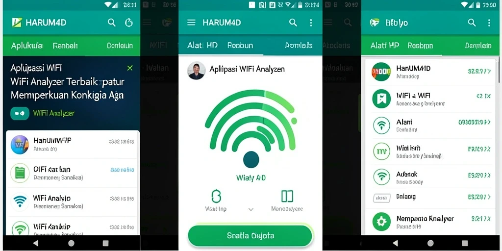 Tampilan antarmuka aplikasi HARUM4D dengan fitur WiFi Analyzer yang lengkap.