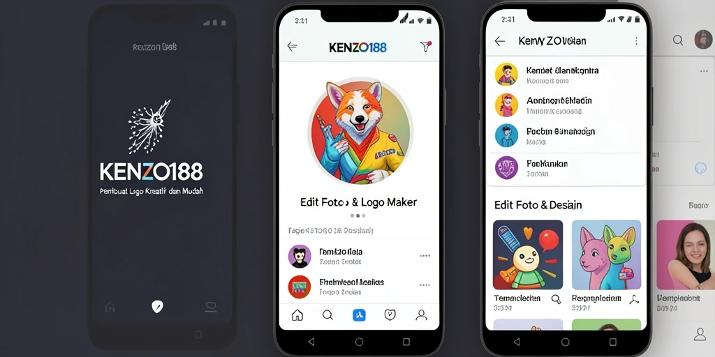 Tampilan antarmuka KENZO188 yang modern dan intuitif untuk pembuat logo.