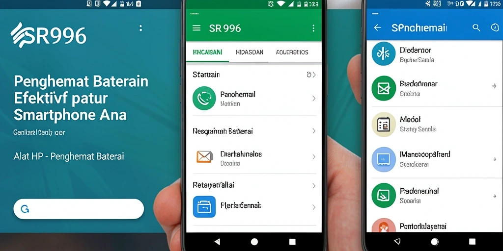Tampilan antarmuka aplikasi SR996 yang menampilkan fitur penghemat baterai.